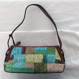 Vintage Fossil Turquoise and Brown Patchwork Cloth Bag